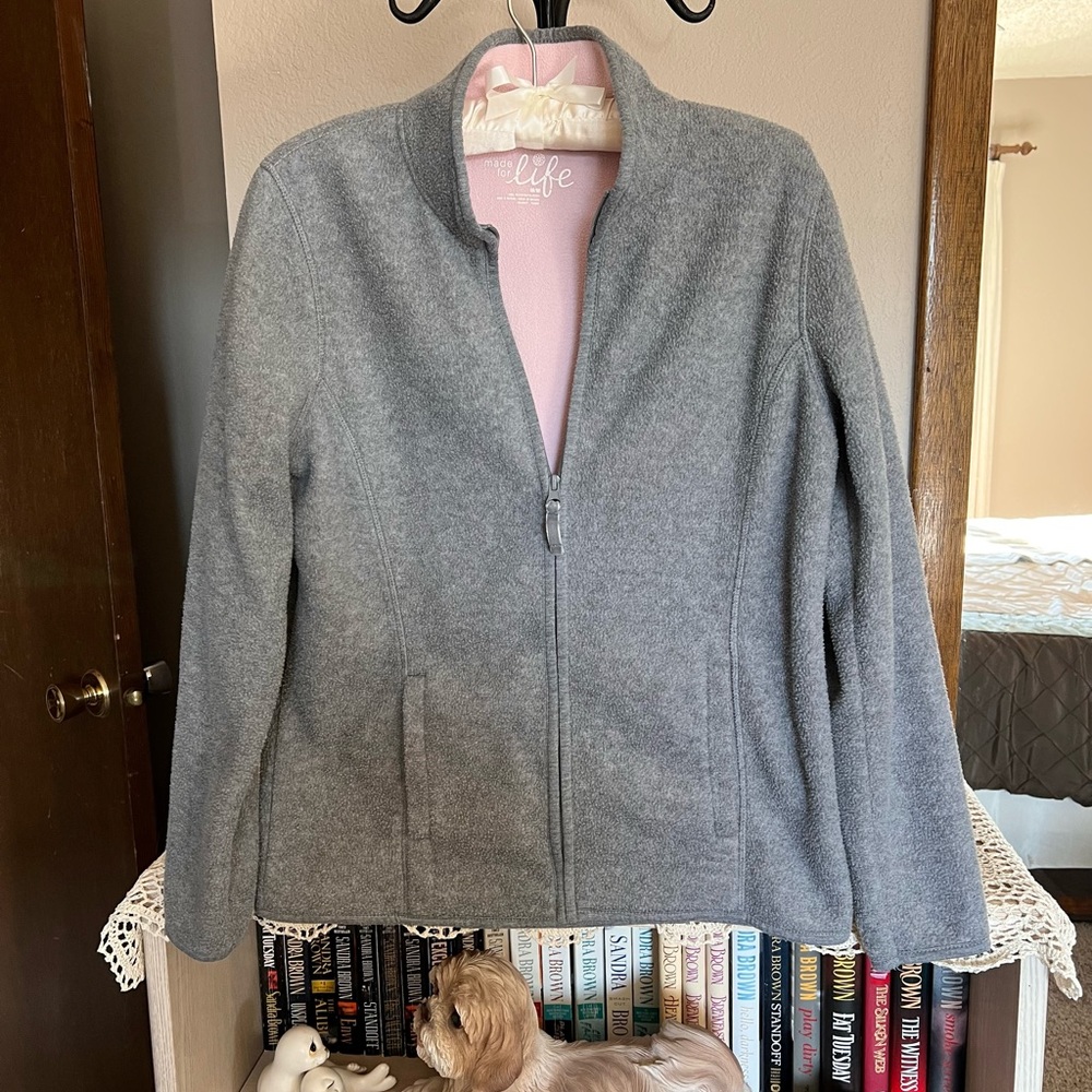 Soft and Cozy Grey w/Pink Full Zip Fleece Jacket - M
